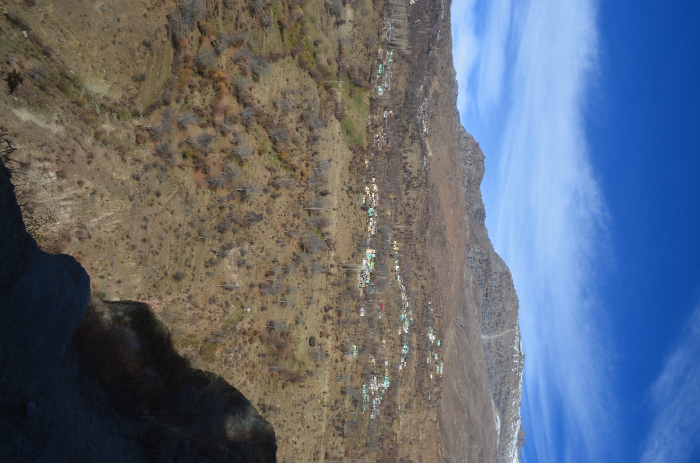 Aerial view of a cliff edge above Pangi Valley